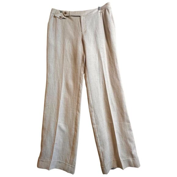Liz Claiborne Audra Sz 12 Beige 100% Linen Cuffed Trouser Pants Beach Career NWT - Picture 3 of 16